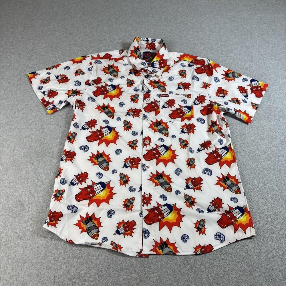 Dixxon Bombs Away Shirt Men Medium Rocketship Button Short Sleeve Party Novelty
